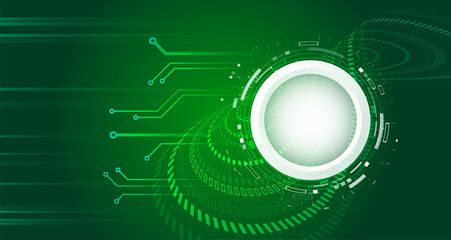 A futuristic green tech background featuring a glowing circular core, circuit lines, and digital elements, creating a dynamic high-tech and innovation-inspired design.