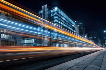 the light trails on the modern building background. High quality