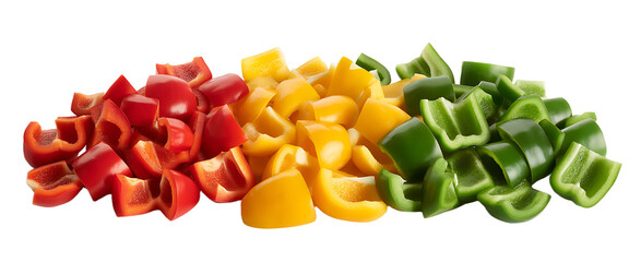 Green yellow red chopped sweet bell pepper isolated
