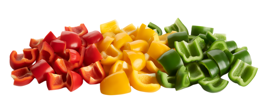 Green yellow red chopped sweet bell pepper isolated
