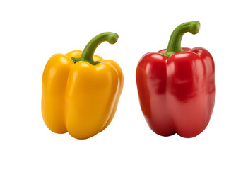 Two colorful bell peppers one yellow and one red isolated on transparent background 
