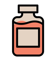 A simple illustration of a bottle containing a pink liquid, with a blank label for customization.