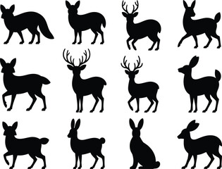 Deer silhouette vector set