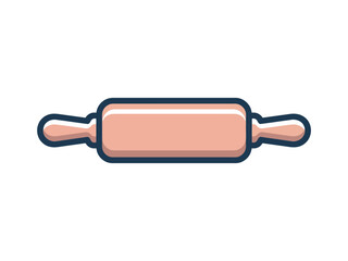 A simple illustration of a wooden rolling pin with handles on a white background, ready for baking.