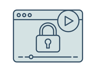A computer screen displays a video player interface with a locked padlock symbol, indicating secure content.