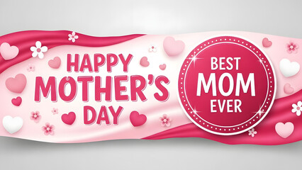 Happy mothers day banner with best mom ever message and pink floral decorations