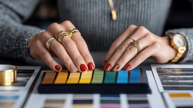Womans hands displaying color swatches for design selection