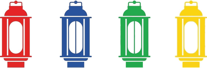 Four colorful lantern illustrations in a row on a white background