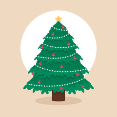 Classic Christmas Tree Decoration With Lamp, Ball and Star.