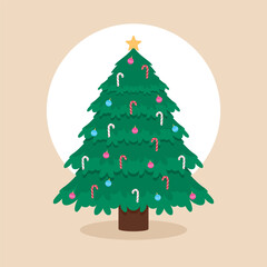 Christmas Tree Decoration With Ball, Candy and Star.
