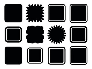 A collection of twelve black square and star-shaped icons are arranged in a grid of four rows and three columns on a white background.