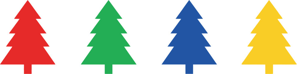 Fototapeta premium Four colorful christmas trees in a row simple graphic design