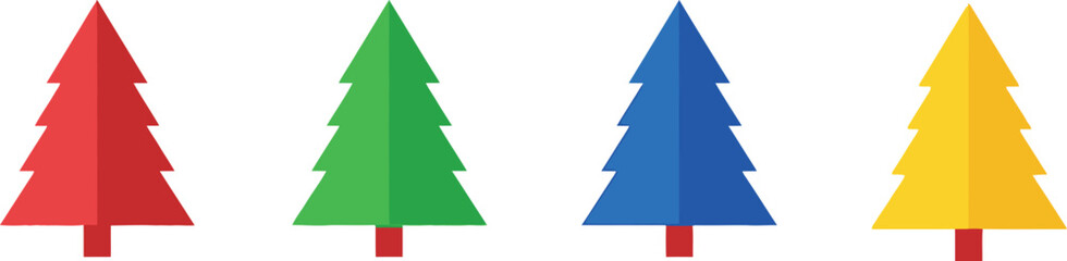Obraz premium Four colorful geometric pine trees lined up against a white background