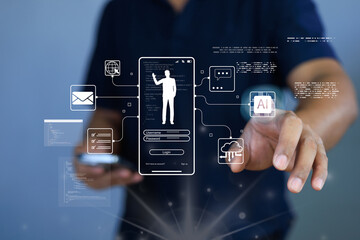 Fototapeta premium technology is available at your fingertip with AI to manage and transmit data,store documents,prevent access to data from the dangers of the internet,protect data,data on the cloud,intelligent brains.