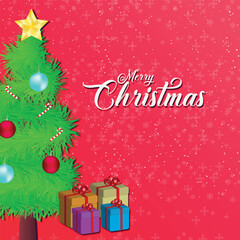 Flyer of Merry Christmas with Christmas tree, gift box, Christmas balls, snowflakes like decorative element's, 25th December banner for your design, can be used in invitation, greetings, promotion