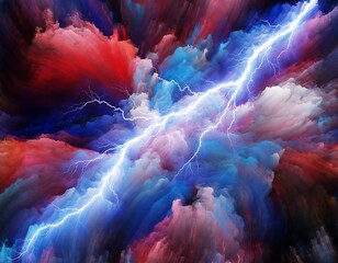Abstract Lightning Bolt on Colorful Swirling Clouds Background Illustration