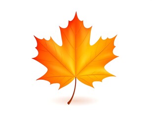 Obraz premium Vibrant, stylized maple leaf with warm orange and yellow hues on white