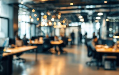 Abstract blurred interior modern office space with business people group working banner background with copy space. High quality. High quality