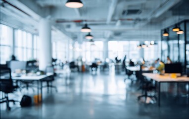 Abstract blurred interior modern office space with business people group working banner background with copy space. High quality. High quality