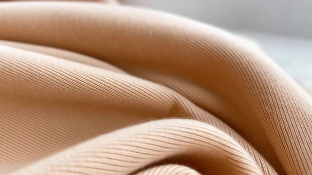 Close up of beige fabric with folded crease and visible fiber texture