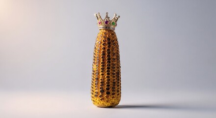 An ear of corn, adorned with a jeweled crown, symbolizing royalty and luxury.