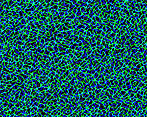 Vibrant abstract blue and green neon lines forming an intricate pattern on a dark background, creating a dynamic modern texture