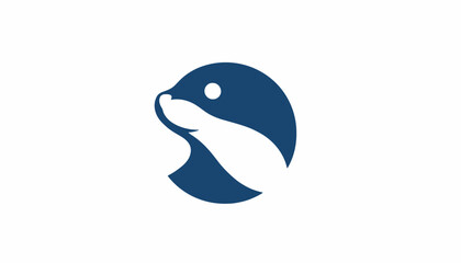 Obraz premium A minimalist dark blue circular logo featuring the profile of a seal's head with a white body.