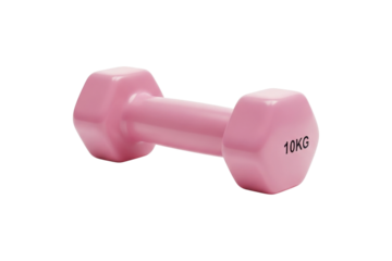 Pink 10kg dumbbell isolated on transparent background, cut out, PNG