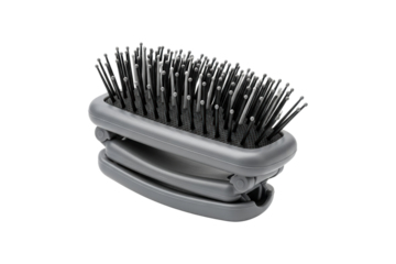 Compact travel hair brush isolated on transparent background, cut out, PNG