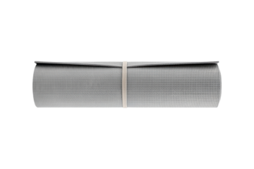 Rolled gray yoga mat isolated on transparent background, cut out, PNG