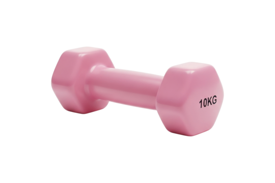 Pink 10kg dumbbell isolated on transparent background, cut out, PNG