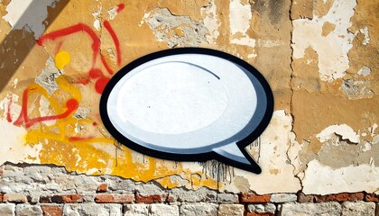 Speech Bubble Graffiti on Weathered Brick Wall - Urban Communication.