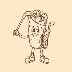 mascot shawarma with golf outfit good for doodle, brand design, logo design, etc