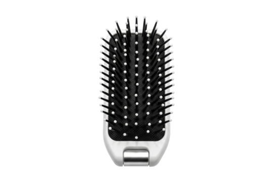Compact travel hair brush isolated on transparent background, cut out, PNG