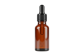 Amber dropper bottle isolated on transparent background, cut out, PNG