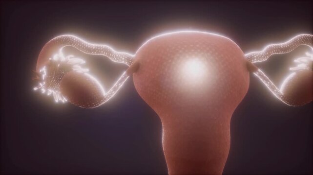 Medical illustration of the female reproductive system showing the uterus, ovaries and fallopian tubes. Useful for gynecology, anatomy and healthcare education.