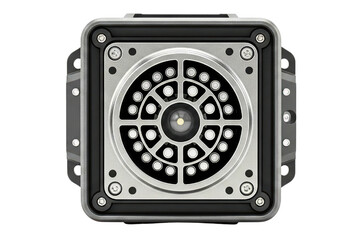 Fototapeta premium Front view of industrial camera sensor with an LED ring light on a transparent background