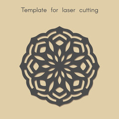 Template for laser cutting. Abstract snowflake for cut. Stencil for decorative panel of wood, metal, paper. Vector illustration.