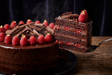 Chocolate cake with raspberries