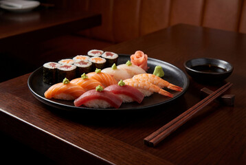Japanese sushi with rolls