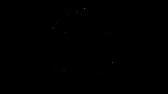 Blue peony firework explodes perfectly centered on black background. Suitable for New Year and holiday concepts. Isolated element