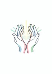 Illustration of two hands reaching up with light rays emanating from between them.