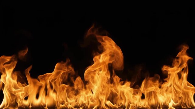 Bright orange flames dancing against a stark black backdrop, creating a dramatic and fiery texture suitable for design elements.