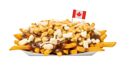 Poutine with Canadian Flag, isolated on transparent background