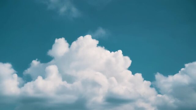 Fluffy cumulus clouds formations drifting in an expansive turquoise blue atmosphere, creating peaceful and airy celestial scenery with soft lighting.