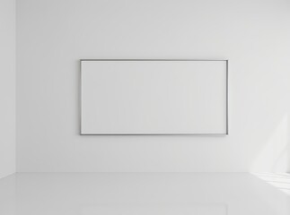 Blank picture frame mockup on white wall in modern Scandinavian living room, minimalist white interior design with empty artwork canvas, home staging and neutral decor concept for prints and posters