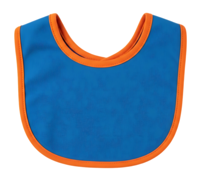 Blue baby bib with orange trim isolated on a transparent background clothing - Powered by Adobe