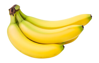 Bunch of ripe yellow bananas with green tips isolated on a transparent background