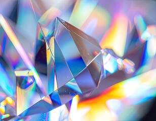 A close-up macro photograph captures the brilliant dispersion of light through a multifaceted crystal or diamond.