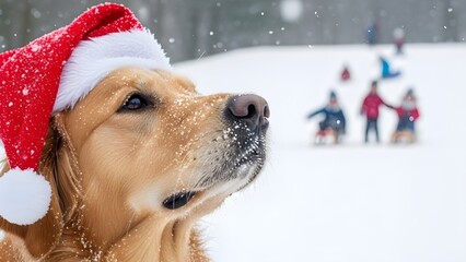 snow falls on the dog's nose 